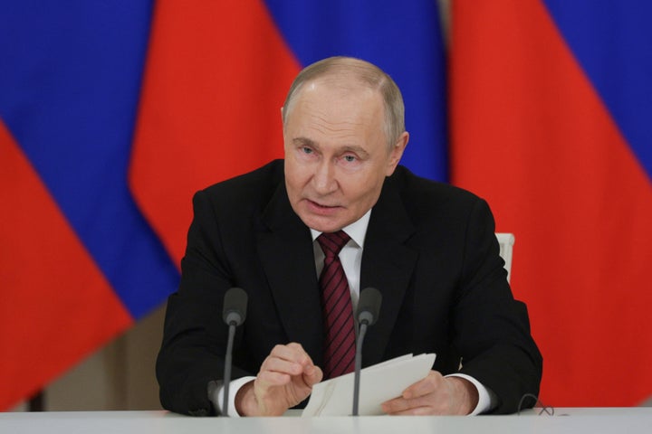 In this pool photograph distributed by Russian state agency Sputnik, President Vladimir Putin addresses the media following his meetings with foreign leaders in Moscow on May 11, 2025, during celebrations of the 80th anniversary of the Soviet Union's victory over Nazi Germany in World War II.