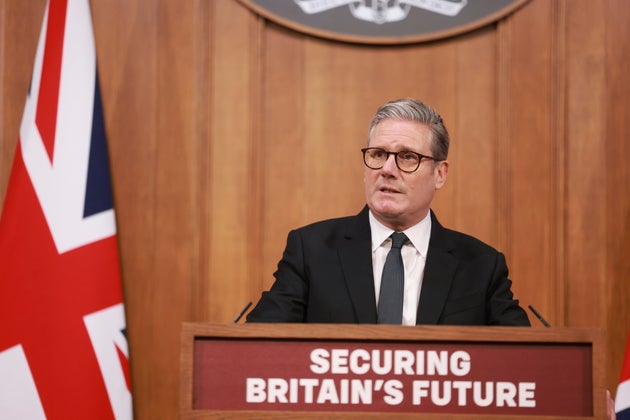 Starmer speaks during a press conference, ahead of the publication of the government’s Immigration White Paper, in London, Monday, May 12, 2025. 