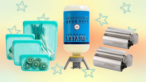 A set of Stasher bags, Flip-It bottle caps and a set of tube-squeezing turnkeys.