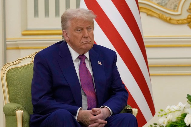 President Donald Trump attends a meeting with Saudi Crown Prince Mohammed bin Salman at the Royal Palace in Riyadh, Saudi Arabia.