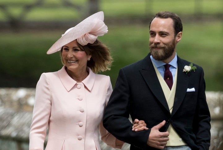 James Middleton and Carole Middleton attend the wedding of Pippa Middleton and James Matthews at St Mark's Church on May 20, 2017.
