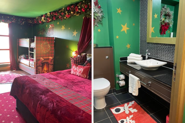 Even the bathroom was decked out for Christmas.