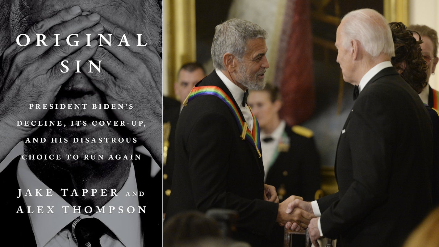 "Original Sin" book cover; George Clooney and Joe Biden