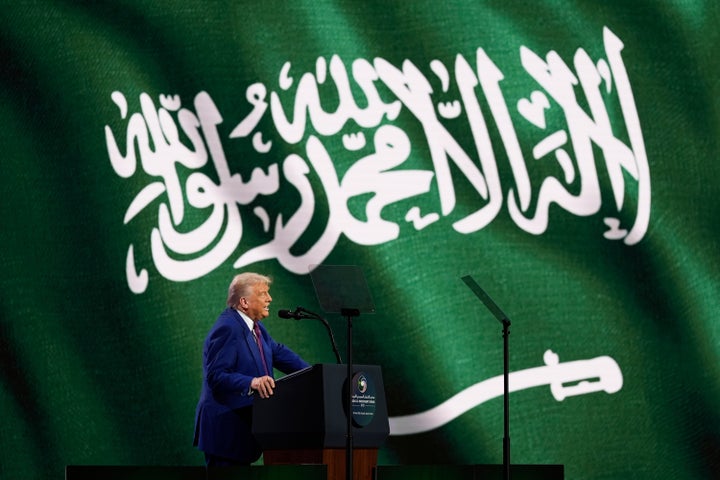 President Donald Trump speaks at the Saudi-U.S. Investment Forum at the King Abdulaziz International Conference Center in Riyadh, Saudi Arabia, Tuesday, May 13, 2025. (AP Photo/Alex Brandon)