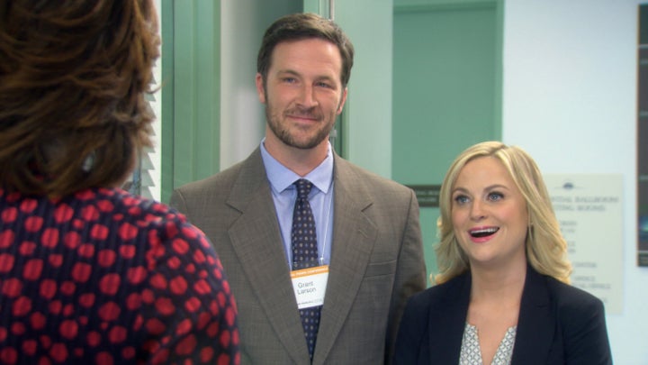 Amy Poehler as Leslie Knope meets Michelle Obama for the first time in the “Parks and Recreation” episode "Moving Up" in 2014.