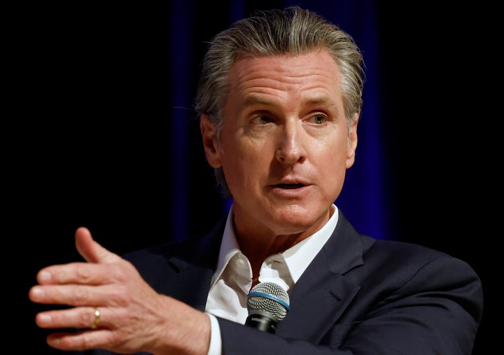 California Governor Gavin Newsom speaks at East Los Angeles College on February 26, 2025 in Monterey Park, California. (Photo by Mario Tama/Getty Images)