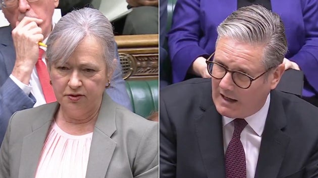 Plaid Cymru leader Liz Saville Roberts and PM Keir Starmer in PMQs