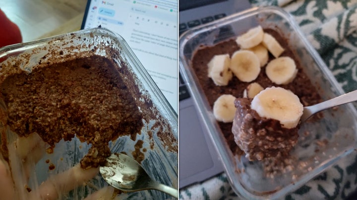 右にバナナのない朝食、左側に彼がいる