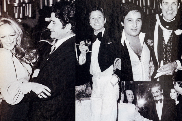 Η Αλίκη Βουγιουκλάκη με τον Αγγελο Αντωνόπουλο. Στη μέση: Κώστας Ζουγανέλης. Δεξιά πάνω: Ο Μάνος Κοτούδας και ο Ντίμης Κρίτσας. Κάτω: Η Τζίκα, ο Νίκι και η Μικέλα Φιλίνη.