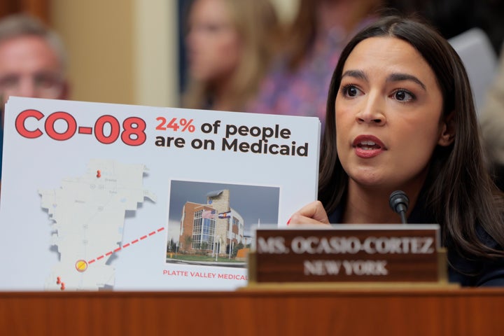 Rep. Alexandria Ocasio-Cortez photographed during the House Committee on Energy and Commerce committee hearing on the future of Medicaid on May 13 in Washington, D.C.