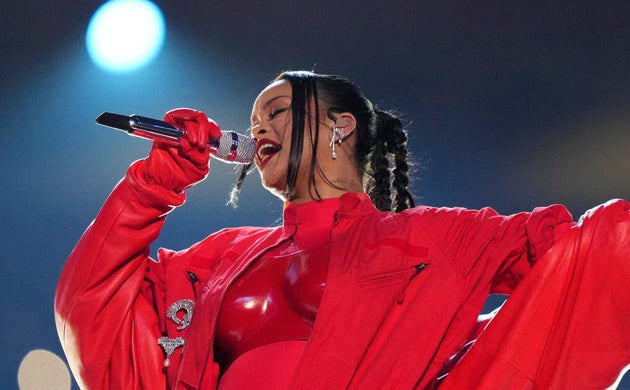 Rihanna performing at the 2023 Super Bowl