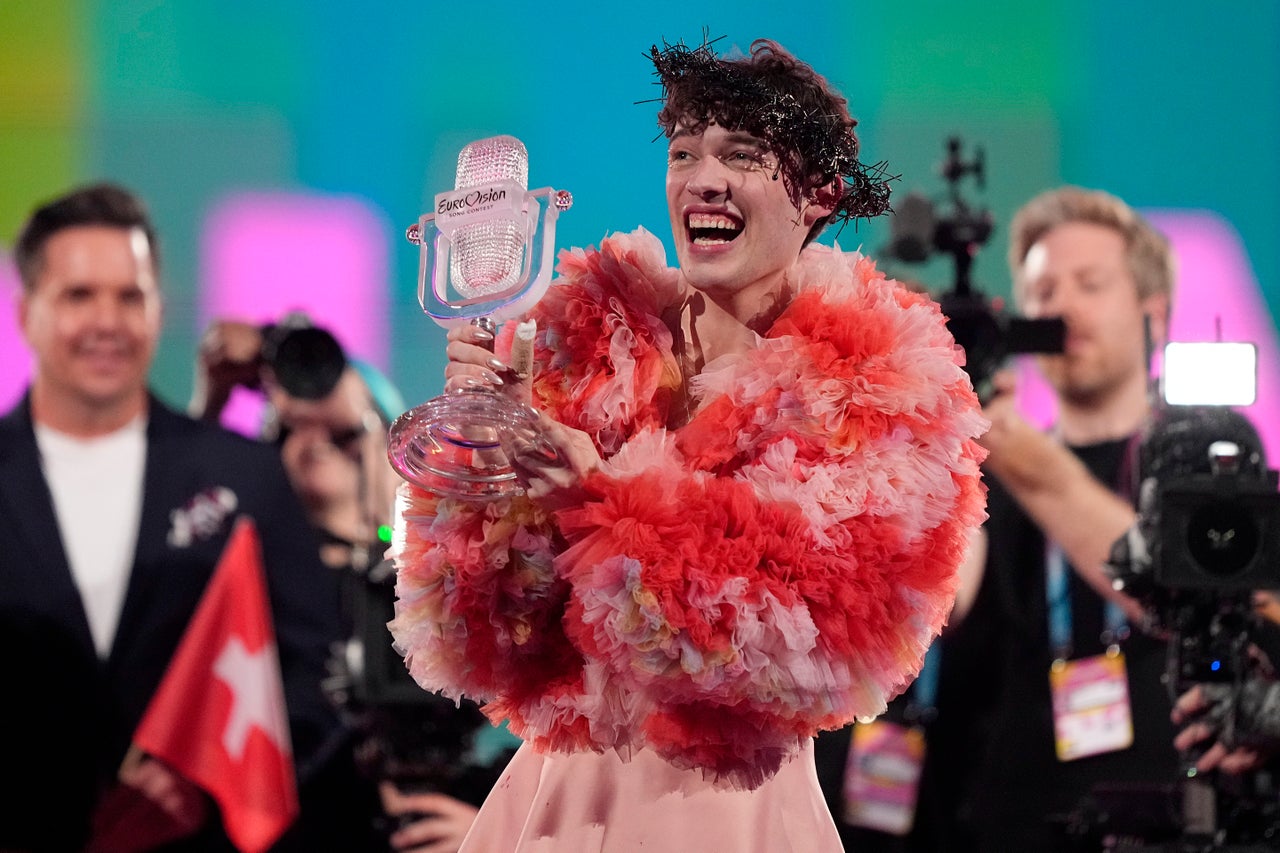 Nemo celebrating their Eurovision victory in Malmö last year