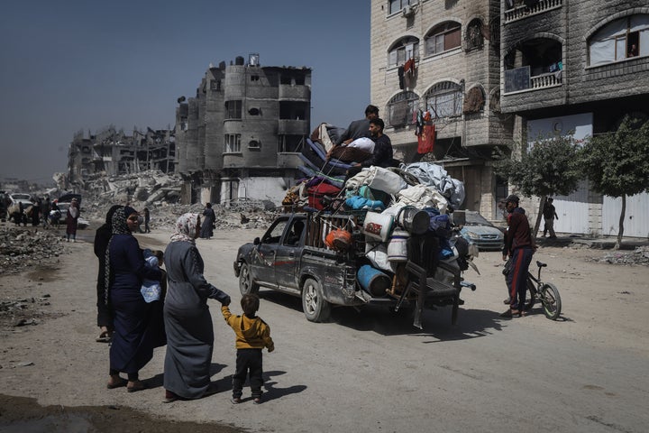 Israeli Strikes Kill At Least 93 Individuals In Gaza As Trump Wraps Up Center East Go to 1 Palestinian residents from the areas of Beit Lahiya, Jibaliya, Tel al-Zaatar, and Tel al-Sultan in the Gaza Strip flee towards locations they perceive as safer following intensified Israeli military attacks in Gaza Strip on May 16, 2025. (Photo by Khames Alrefi/Anadolu via Getty Images)