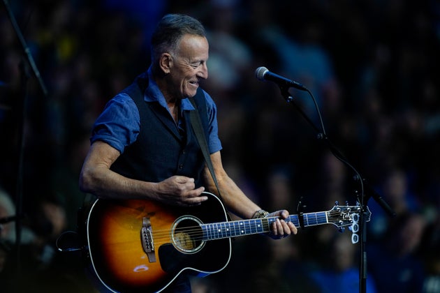 Bruce Springsteen performs at a campaign rally supporting Democratic presidential nominee Vice President Kamala Harris on Oct. 28, 2024, in Philadelphia. 