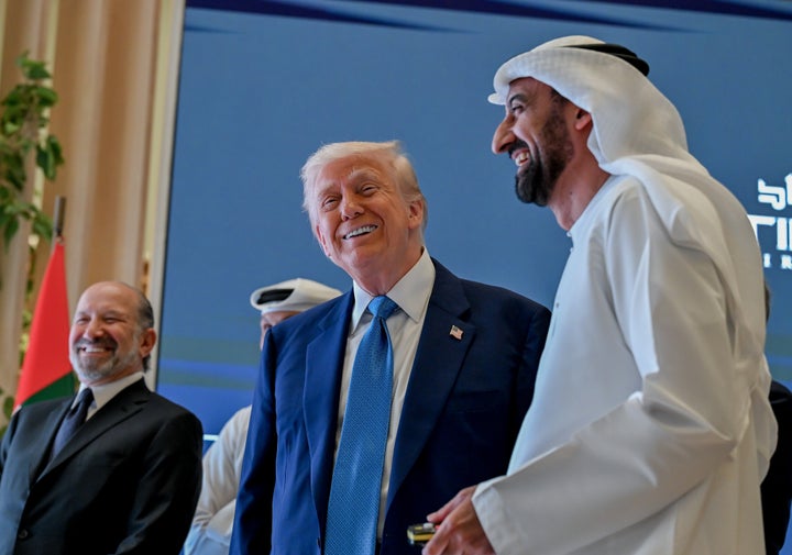 President Donald Trump attends the U.S.-U.A.E. Business Council in Abu Dhabi, United Arab Emirates, on Friday.