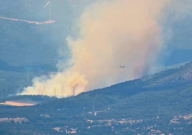 Εικόνα της πυρκαγιάς στη Ριτσώνα το μεσημέρι της Δευτέρας - Στη μάχη της κατάσβεσης 2 ελικόπτερα και 2 αεροσκάφη της Πυροσβεστικής