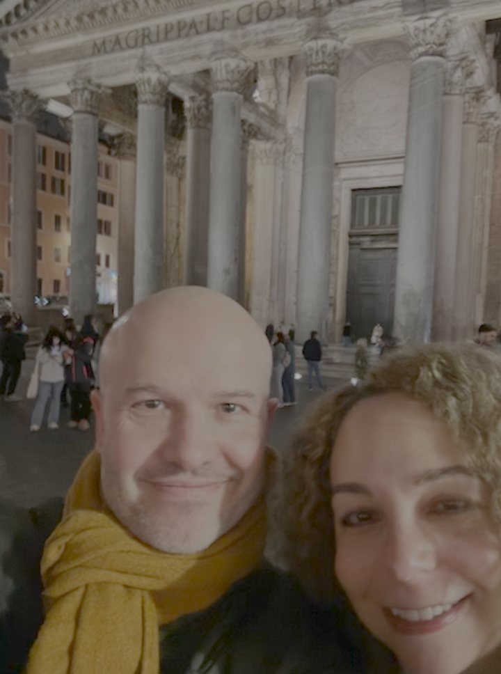 The author and Matthew in front of the Pantheon in February 2024 in Rome. "This was just before we had dinner and talked about me giving up my dream of having children," the author writes.