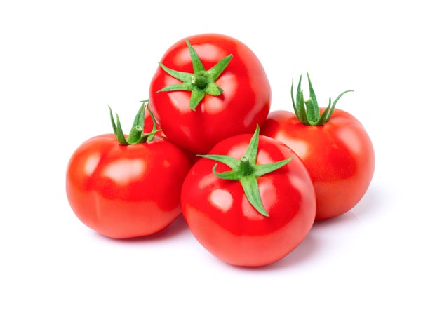 Tomatoes on white background
