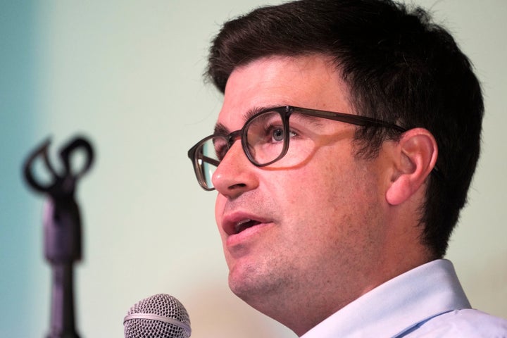 Pittsburgh mayoral candidate Corey O'Connor speaks at a candidate's forum held at Perry Traditional Academy in Pittsburgh on April 24, 2025.