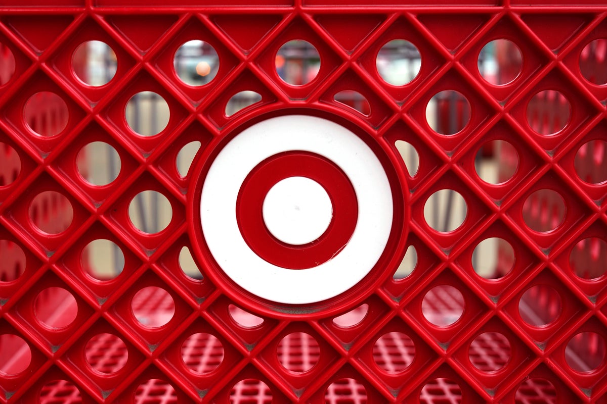 Target logo on the side of a shopping cart in a Target store