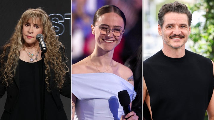 Stevie Nicks (à esquerda), Ella Emhoff (centro) e Pedro Pascal (direita) estão entre mais de 250 figuras públicas que assinaram uma declaração em apoio à paternidade planejada em meio a ataques conservadores à saúde reprodutiva.