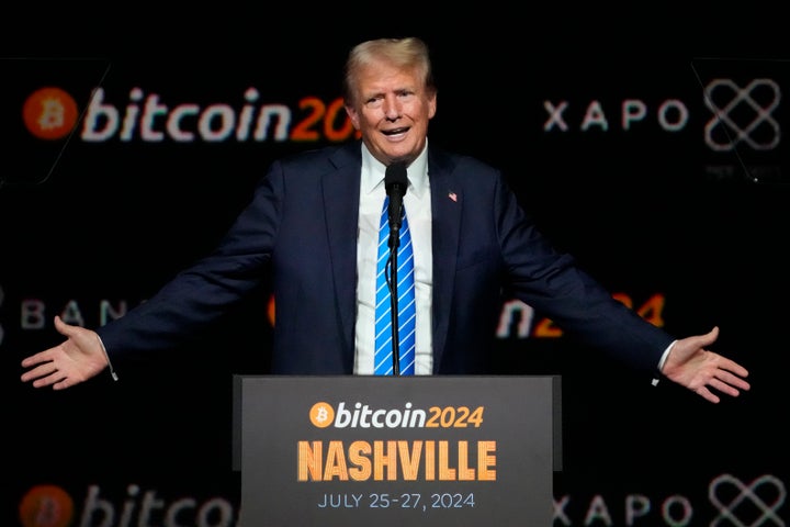 Donald Trump speaks at the Bitcoin 2024 Conference, July 27, 2024, in Nashville, Tennessee.