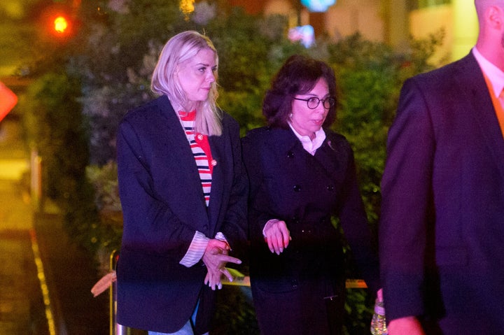 Attorney General Pam Bondi, from left, and U.S. Attorney for the District of Columbia Jeanine Pirro walk to cars as law enforcement work the scene after two staff members of the Israeli Embassy in Washington were shot and killed outside the Capital Jewish Museum, on May 22, 2025, in Washington.