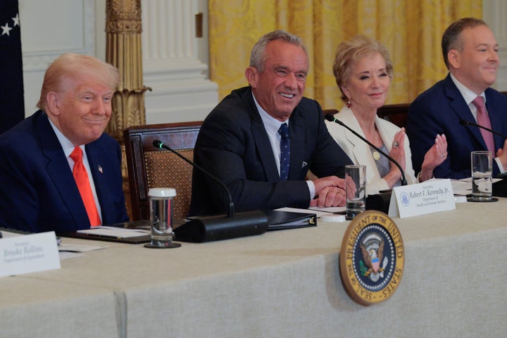 President Donald Trump, Health and Human Services Secretary Robert F. Kennedy Jr., Education Secretary Linda McMahon and Environmental Protection Agency Administrator Lee Zeldin hold an event for a new Make America Healthy Again Commission report in the East Room of the White House on May 22, 2025, in Washington. 