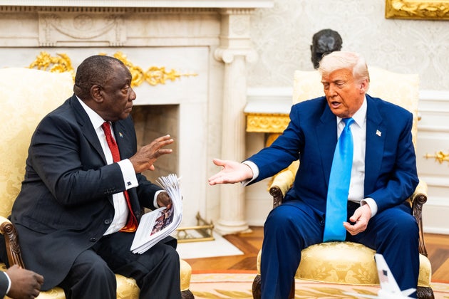 US President Donald Trump speaks during a meeting with President of South Africa Cyril Ramaphosa in the Oval Office of the White House on Wednesday May 21, 2025. 