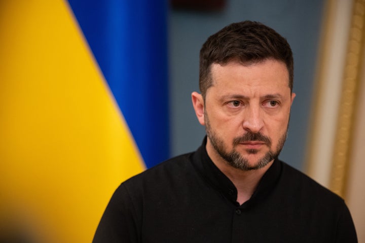 Ukrainian President Volodymyr Zelensky speaks at a press conference following a phone conversation with U.S. President Donald Trump in Kyiv, Ukraine, on May 19, 2025. (Photo by Danylo Antoniuk/Anadolu via Getty Images)