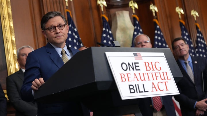 Speaker of the House Mike Johnson (R-La.) speaks to the media after the House narrowly passed a bill last week forwarding President Donald Trump's agenda at the Capitol in Washington, D.C. 