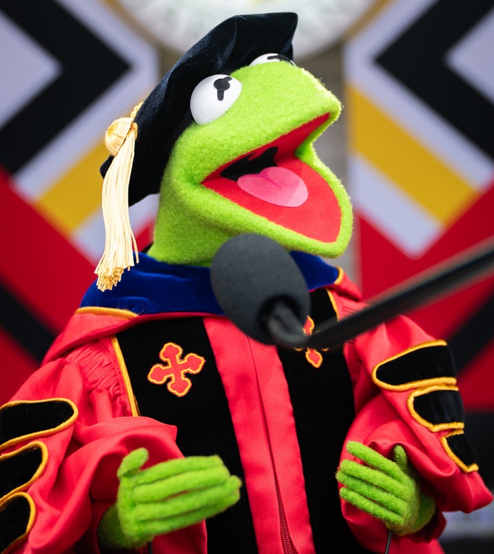 Kermit the frog drops 3 pieces of wisdom in the graduation speech 1 Kermit the Frog practices its starting address of the University of Maryland in College Park, Maryland, on May 22, 2025.