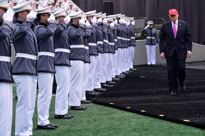 President Donald Trump arrives to deliver the commencement speech for the United States Military Academy graduating cadets in West Point, N.Y., Saturday, May 24, 2025. (AP Photo/Manuel Balce Ceneta)
