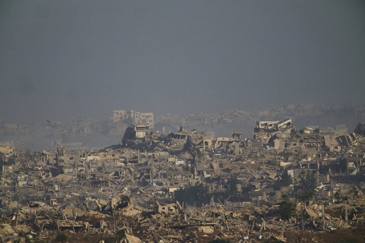 Destroyed buildings in Gaza Strip are seen from southern Israel, on May 26, 2025.