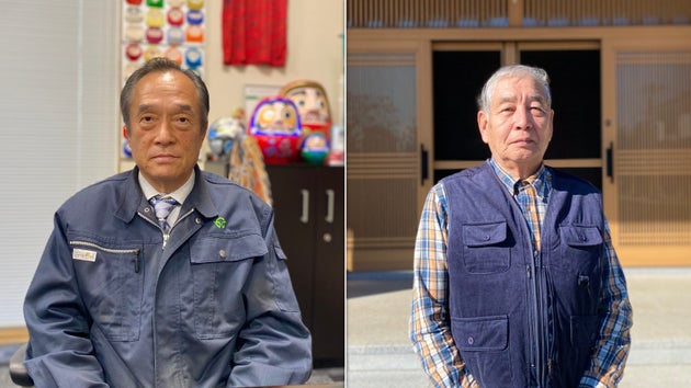 中間貯蔵施設を苦渋の決断で受け入れた福島県双葉町の伊沢史朗町長（左）、大熊町の渡辺利綱元町長。私のインタビューでは「受け入れた理由や歴史を知って」と語っていた（いずれも2025年に撮影）