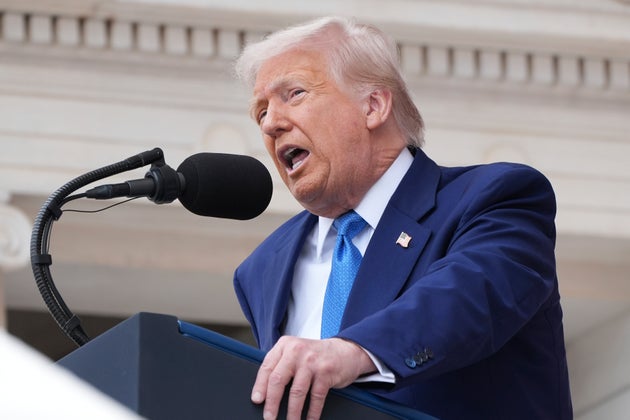 President Donald Trump speaks during the 157th National Memorial Day Observance at Arlington National Cemetery, Monday, May 26, 2025, in Arlington, Va. 