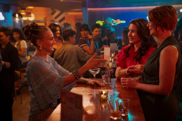 Cynthia Nixon on the set of And Just Like That with Sarah Jessica Parker and Kristin Davis