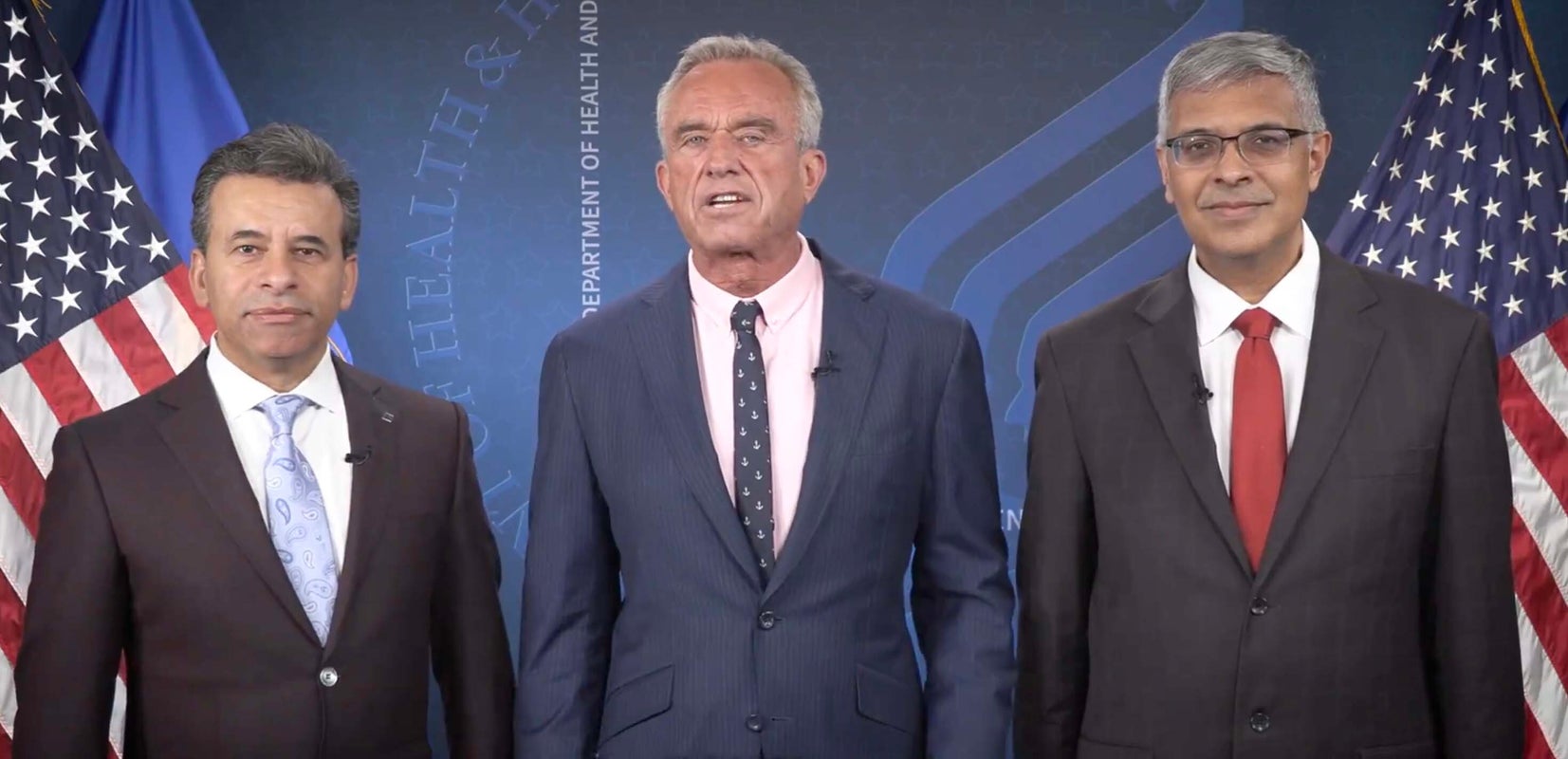 This screenshot, taken from a video posted on Secretary Robert F. Kennedy, Jr.'s X account, shows Kennedy announcing changes to the CDC's recommendations on the coronavirus vaccine.