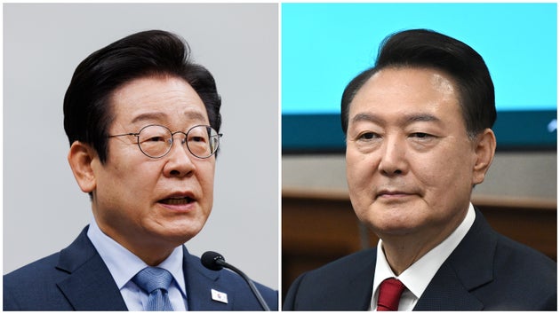 大統領選で最有力候補とされている李在明氏（右）と尹錫悦前大統領（左）