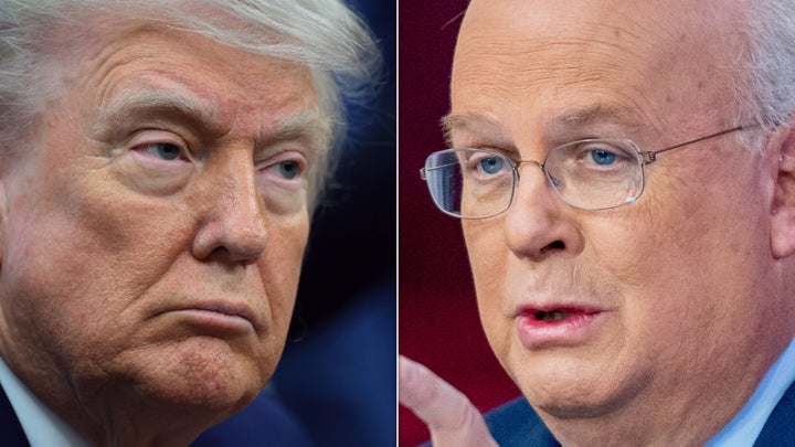 Karl Rove (right) says President Donald Trump's (left) tariff policy is weighing him down and will cost Republicans the 2026 midterm elections