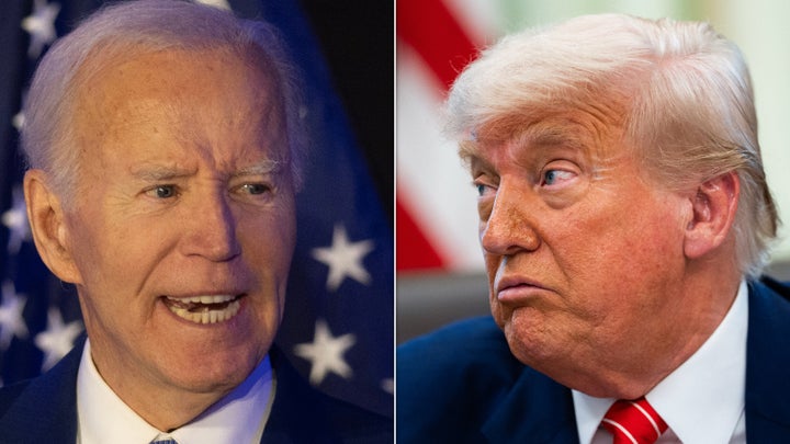 President Donald Trump, right, called former President Joe Biden a "vicious person" in a rambling response at a press conference.