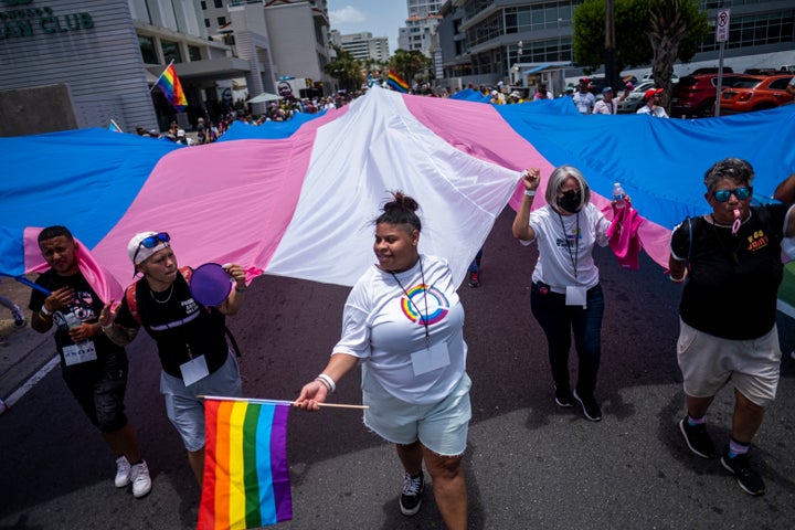 Members of the LGBTQ+ community participate in the annual Pride Parade in San Juan, Puerto Rico, on June 5, 2022.
