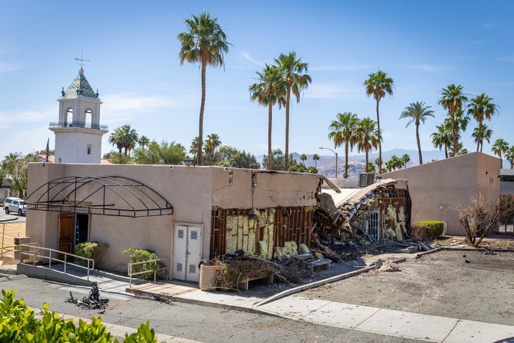 A view of the destruction from a bomb blast last at the American Reproductive Centers (ARC) in Palm Springs. Photo taken at the American Reproductive Centers in Palm Springs Thursday, May 22, 2025. (Allen J. Schaben / Los Angeles Times via Getty Images)