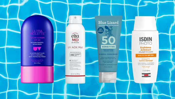 Ultra Violette Future Screen SPF 50, EltaMD UV AOX Mist, Blue Lizard SPF 50 and Isdin Eryfotona Actinica SPF 50+.