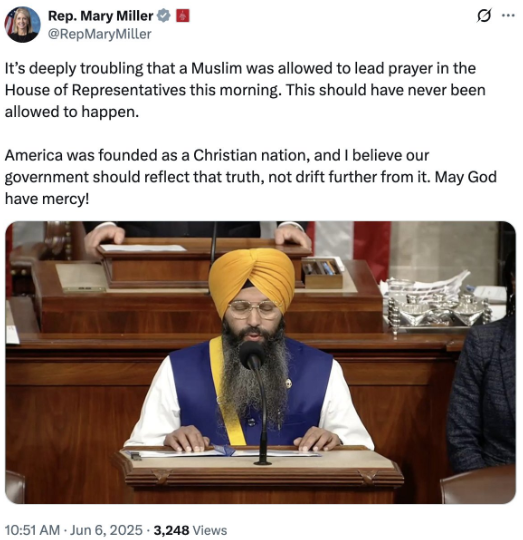 Rep. Mary Miller's original post, captured by X user @jamiedupree