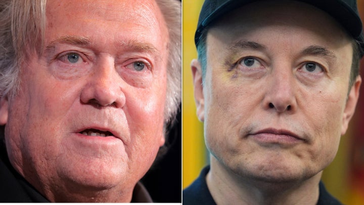 Steve Bannon, left, said that Elon Musk has become a "national security issue."