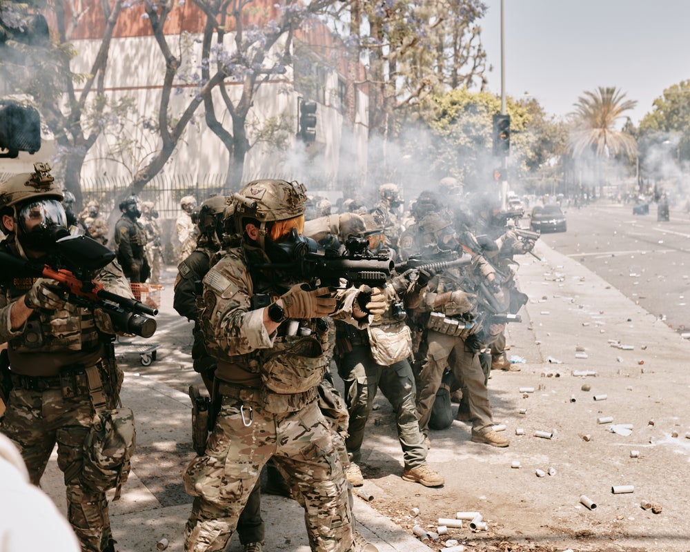 Protests and confrontations between immigration rights supporters and law enforcement are seen taking place in Paramount, California