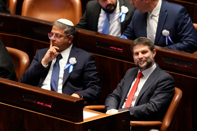 Itamar Ben Gvir, left, and Bezalel Smotrich when they were sworn in as members of the Knesset in 2022.