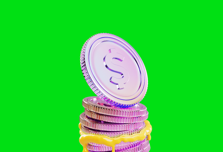 Stacked coins on a neon green background