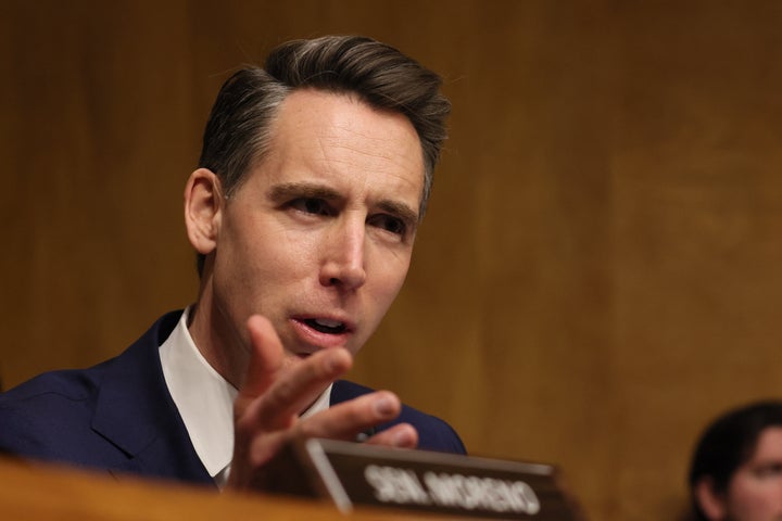 Senator Josh Hawley (R-MO.) Ask the former director of administration and budget of the Office of Management and Budget, Russell Vought during a hearing of the National Security Committee and government affairs of the United States Senate about his second nomination to be a WBO director, in Capitol Hill, in Washington, DC, on January 15.